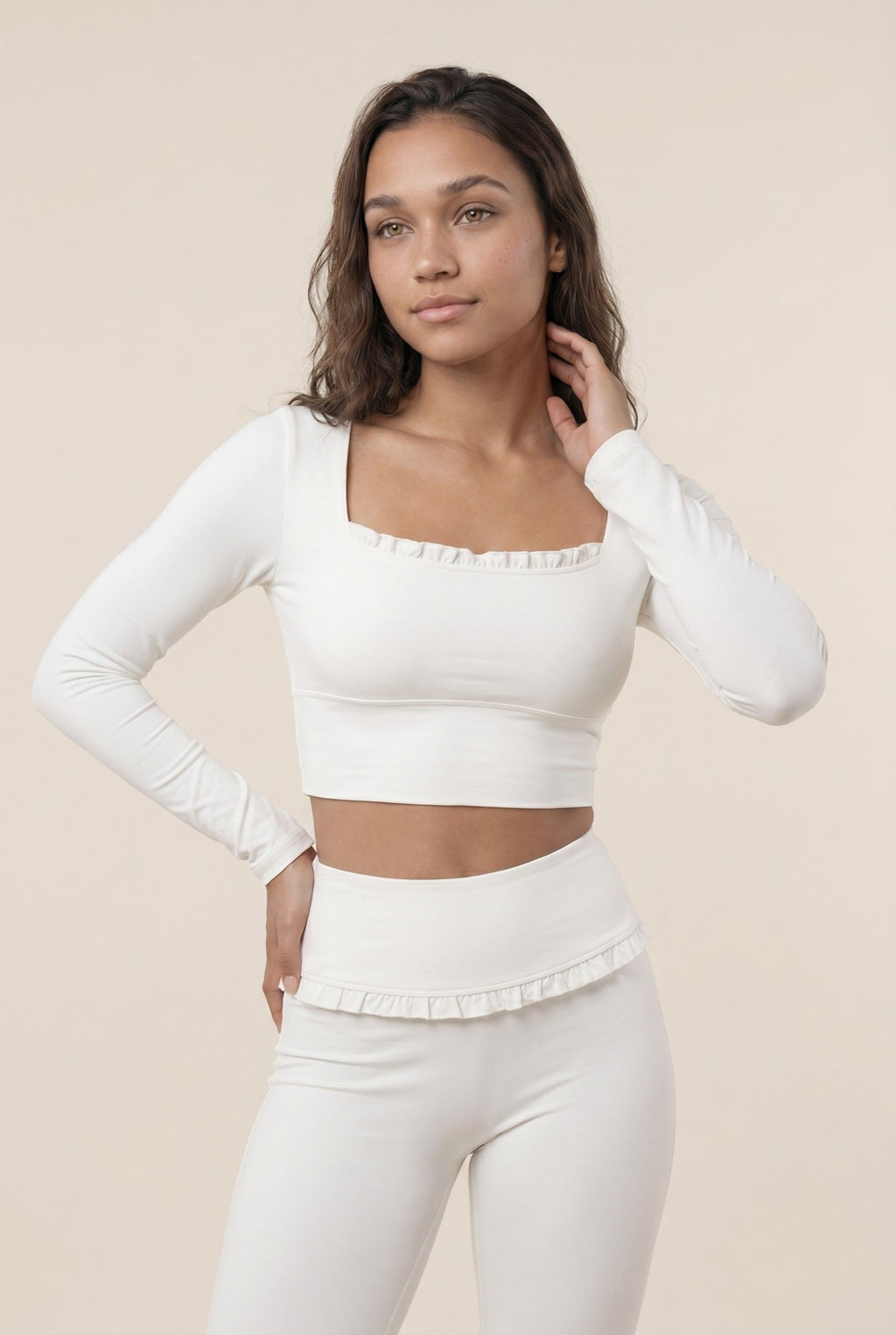 Ballet Ruffled Trim Sculpt Long Sleeve Active Set