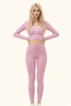 Contrast Trim Ribbon Yoga Matching Set
