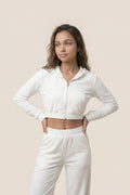 [PRIORIDADE] Traje de sudadera con capucha y cremallera de manga larga ultra corta casual para mujer, pantalones deportivos elásticos de cintura, conjunto de dos piezas para mujer