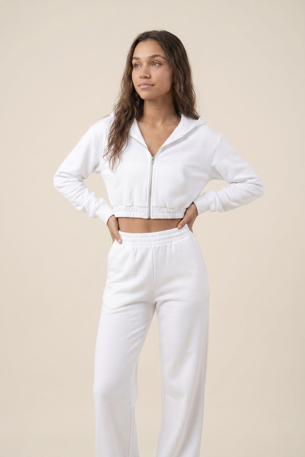 [PRIORIDADE] Traje de sudadera con capucha y cremallera de manga larga ultra corta casual para mujer, pantalones deportivos elásticos de cintura, conjunto de dos piezas para mujer
