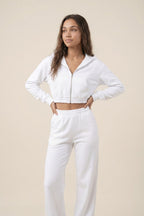 [PRIORIDADE] Traje de sudadera con capucha y cremallera de manga larga ultra corta casual para mujer, pantalones deportivos elásticos de cintura, conjunto de dos piezas para mujer