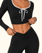 Contrast Trim Ribbon Yoga Matching Set