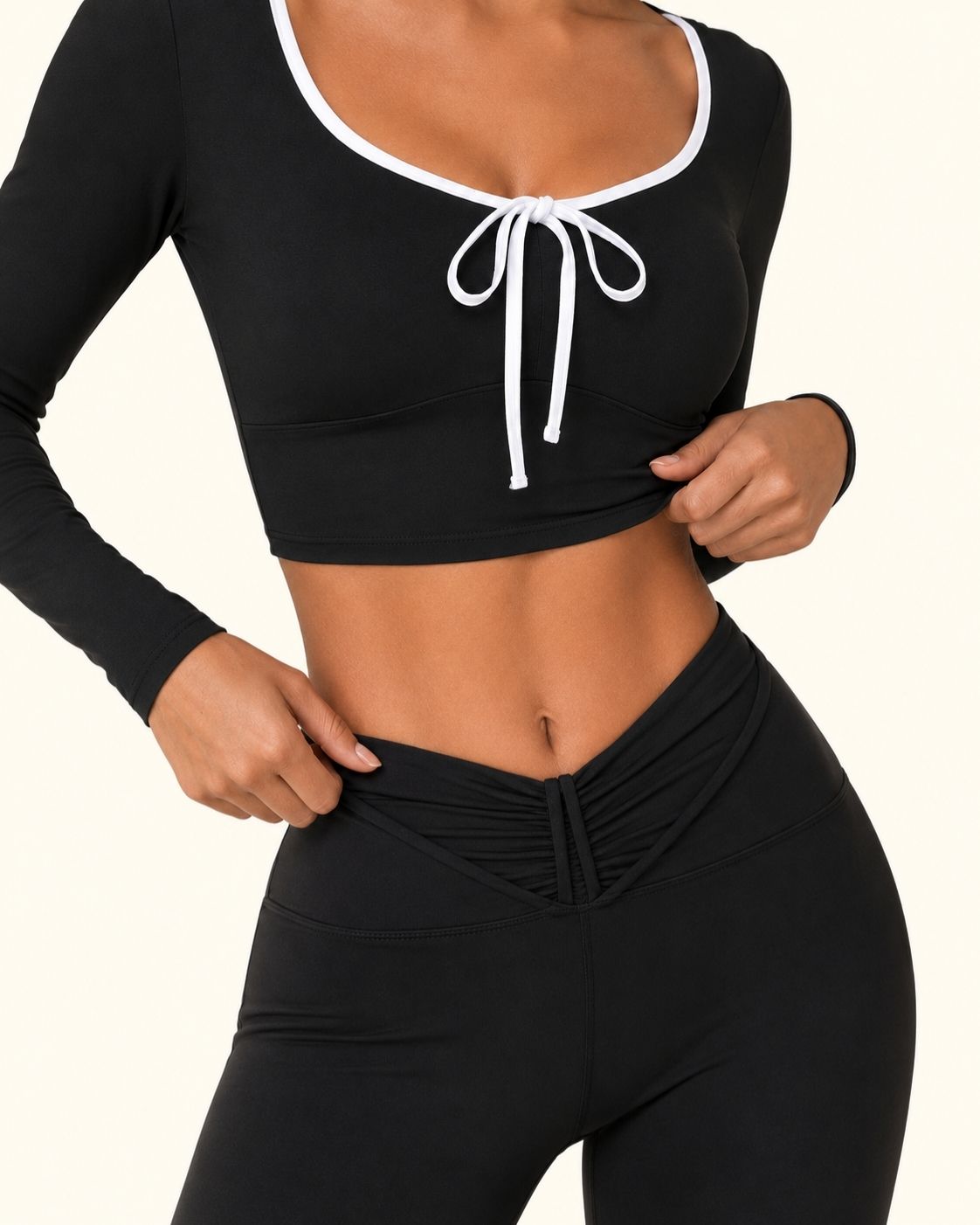Contrast Trim Ribbon Yoga Matching Set