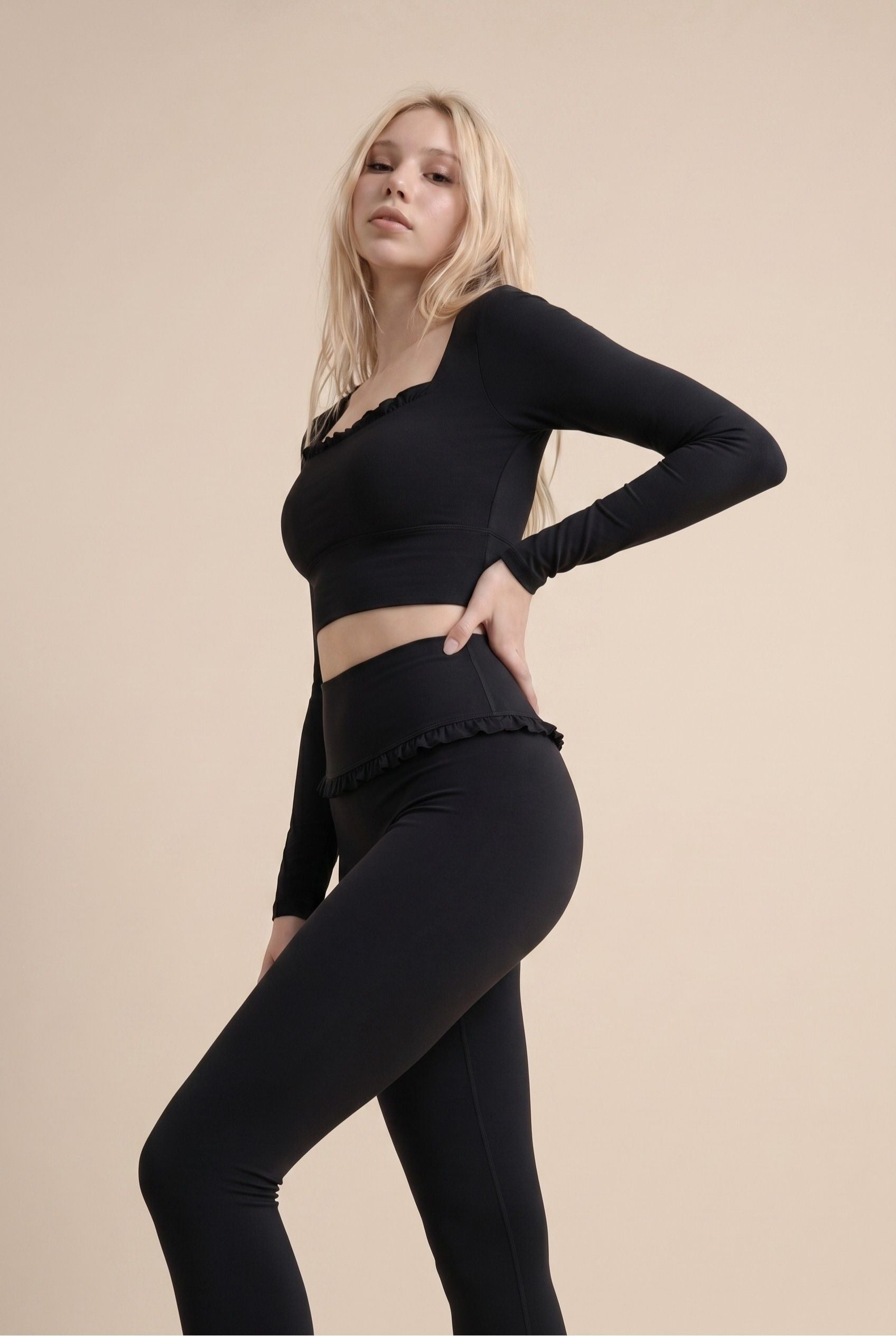 Ballet Ruffled Trim Sculpt Long Sleeve Active Set