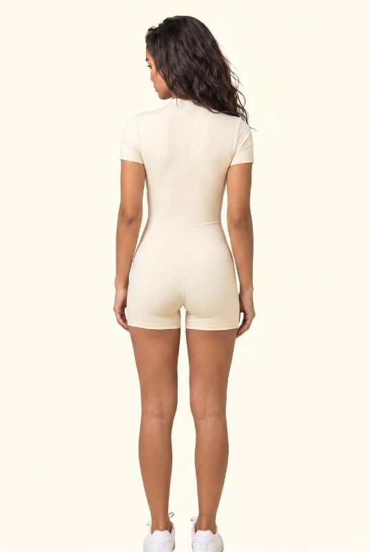 Sleek Zip Front Sculpt Short Jumpsuit