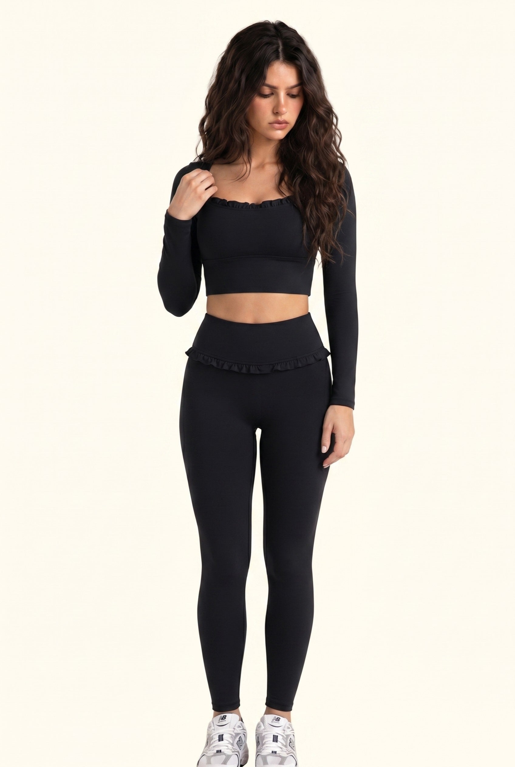 Ballet Ruffled Trim Sculpt Long Sleeve Active Set