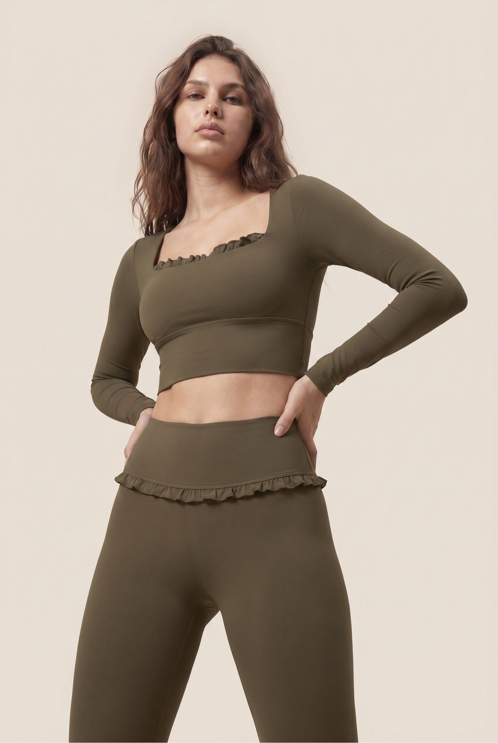 Ballet Ruffled Trim Sculpt Long Sleeve Active Set
