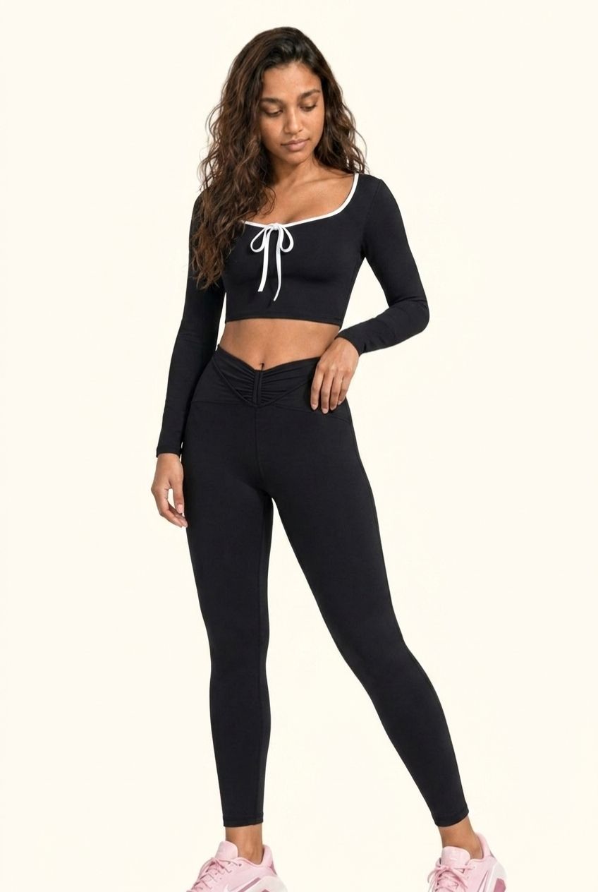 Contrast Trim Ribbon Yoga Matching Set