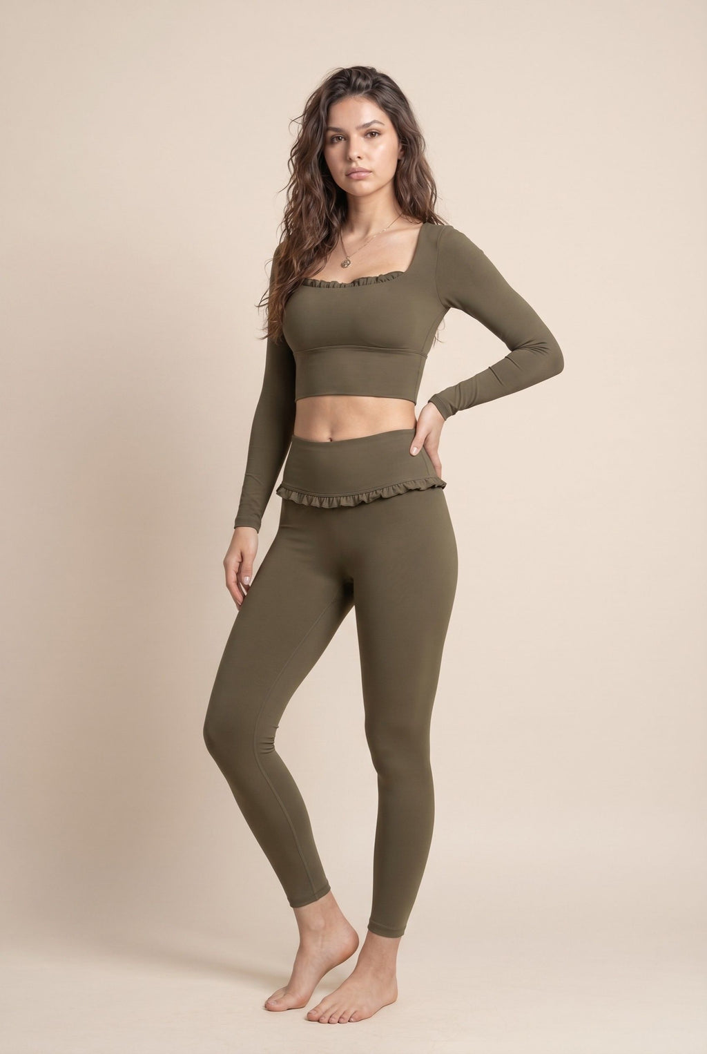 Ballet Ruffled Trim Sculpt Long Sleeve Active Set