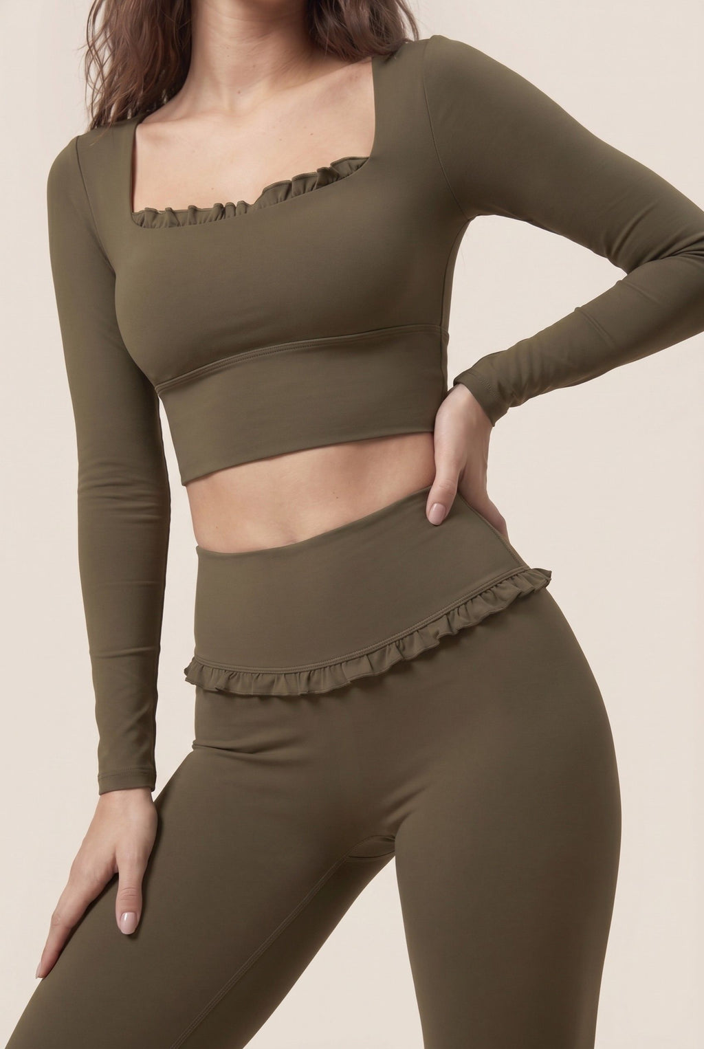 Ballet Ruffled Trim Sculpt Long Sleeve Active Set