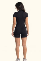 Sleek Zip Front Sculpt Short Jumpsuit