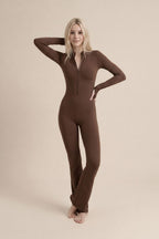 Sleek Contour Zip Front Flare Jumpsuit