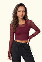 Sheer Mesh Contour Long Sleeve Cropped Active Top