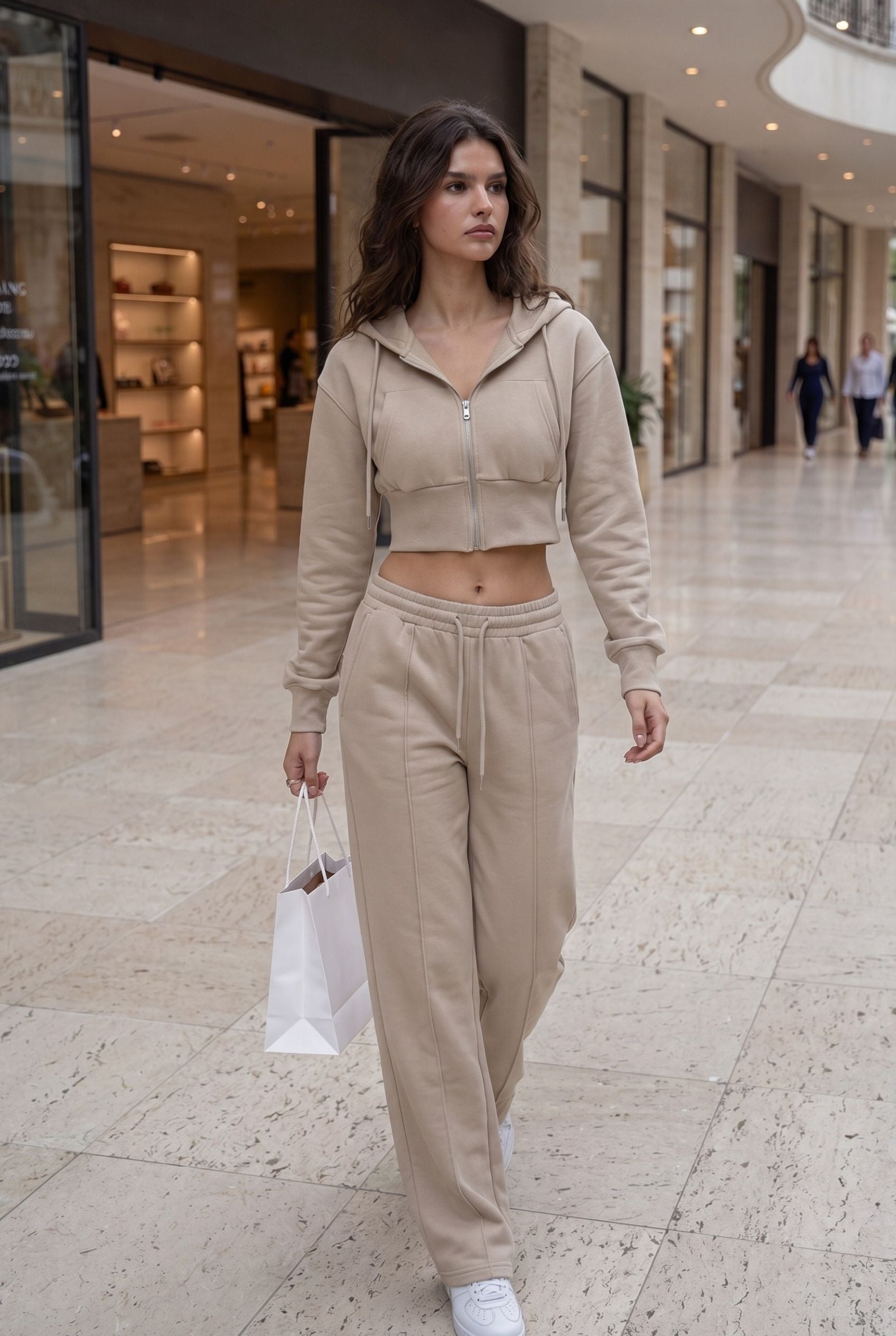 [PRIORIDADE] Nuevo traje informal de algodón de manga larga con cremallera, cárdigan, sudadera con capucha y pantalones con cordones, conjunto de dos piezas para mujer