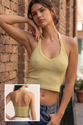 Camiseta larga halter acanalada con contorno