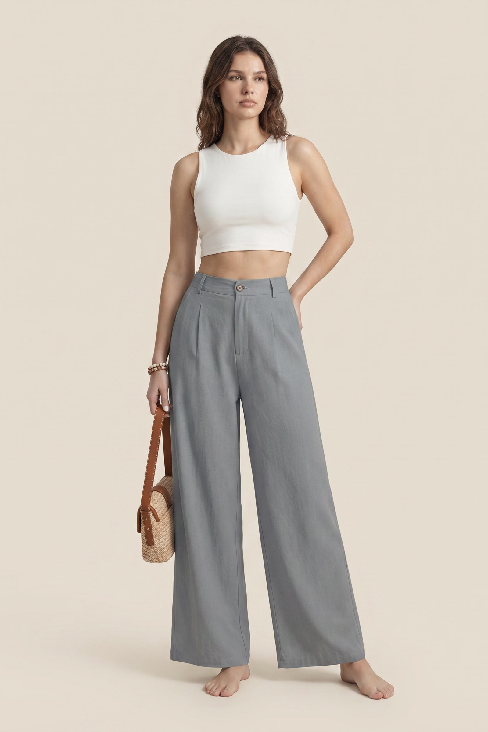 Pantalón de pernera ancha fluido de talle alto