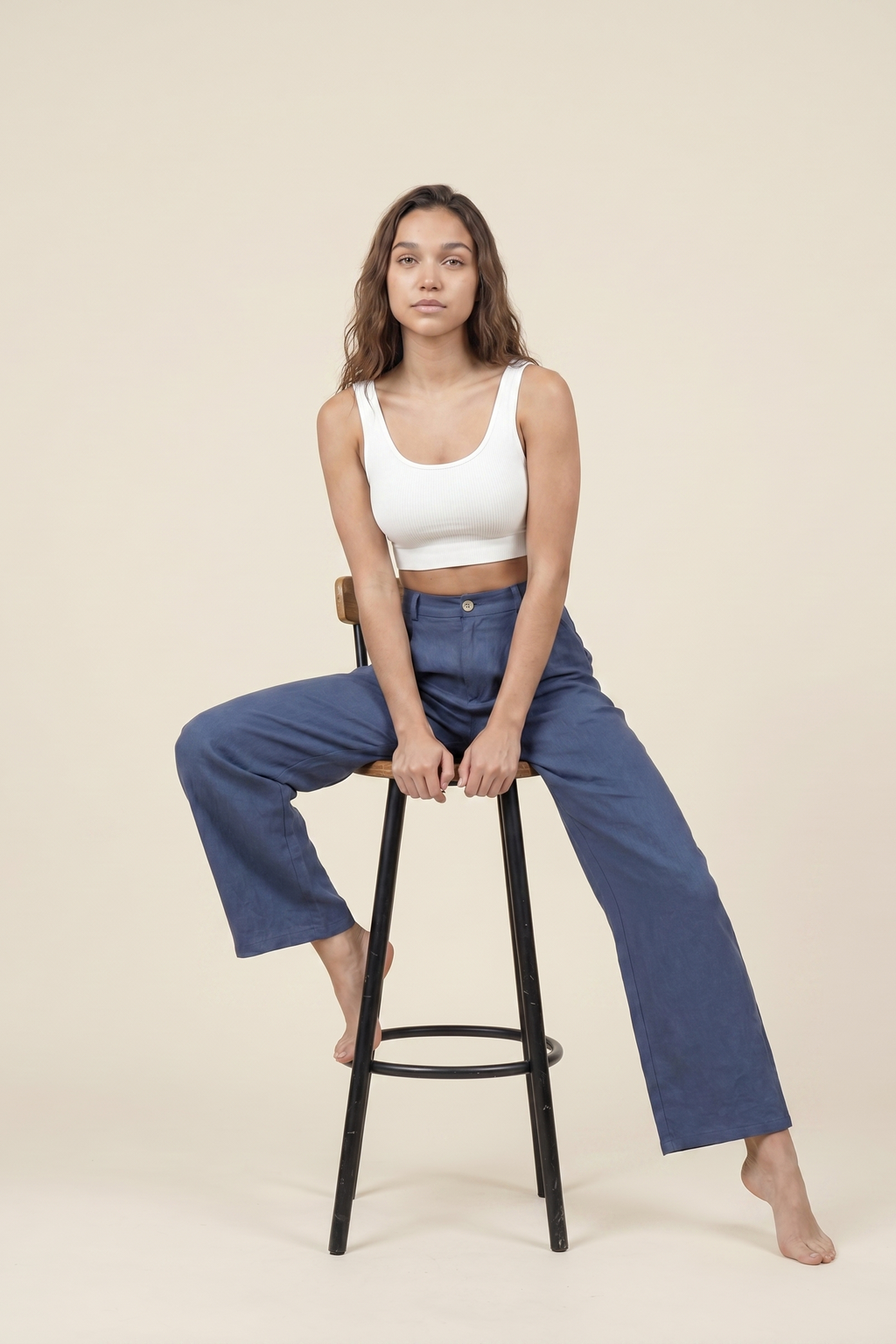 Pantalón de pernera ancha fluido de talle alto