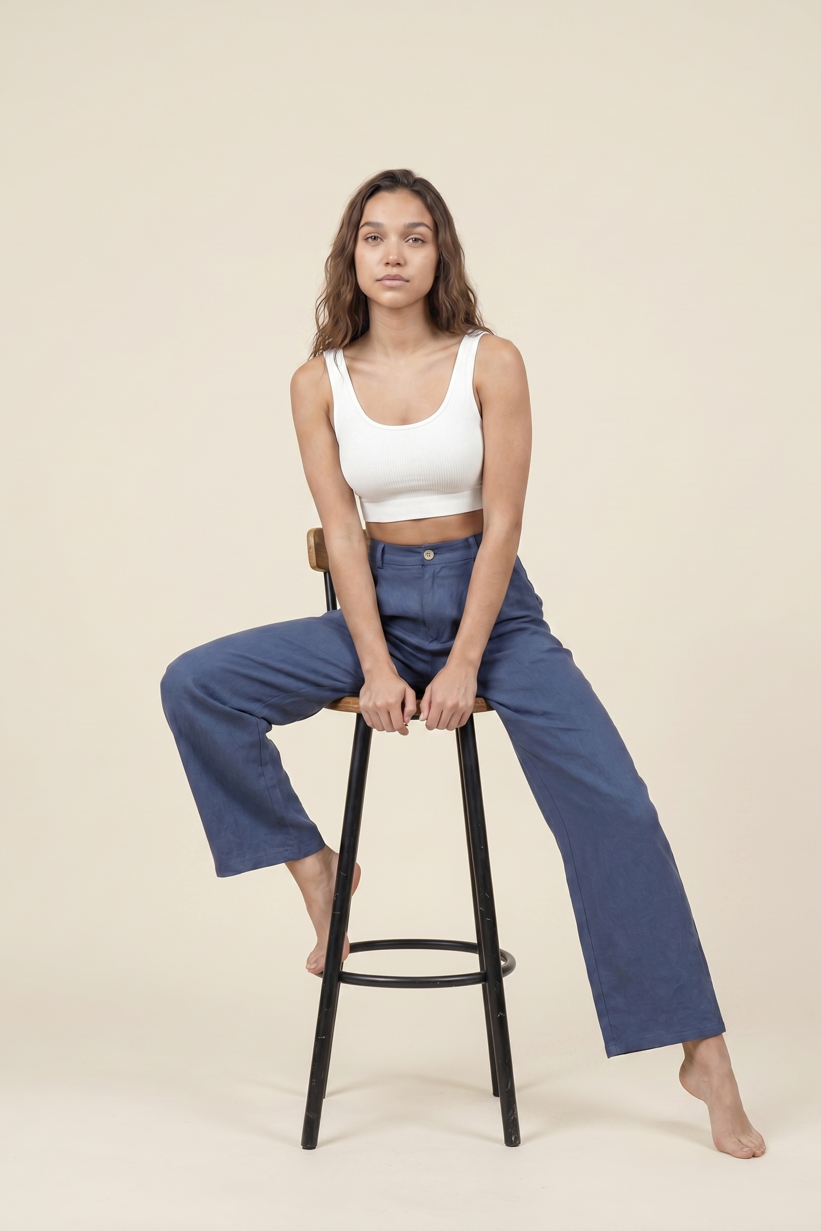 Pantalón de pernera ancha fluido de talle alto