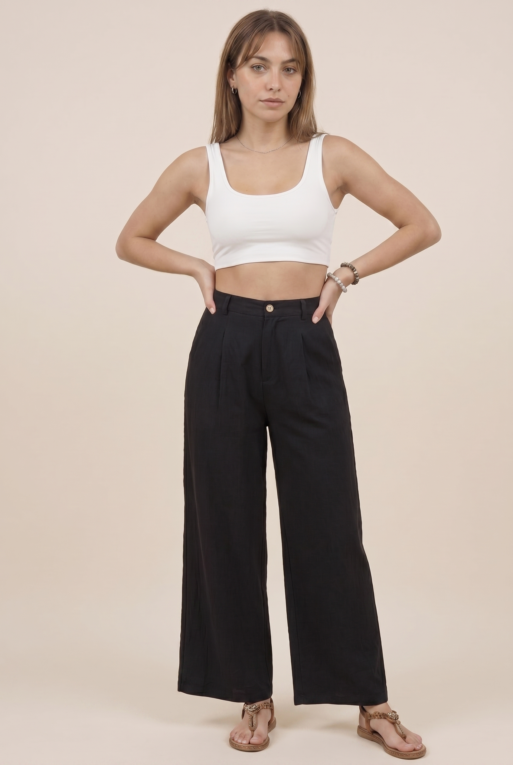 Pantalón de pernera ancha fluido de talle alto