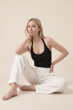 Camiseta larga halter acanalada con contorno