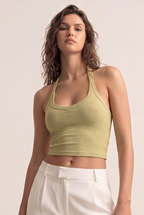Camiseta larga halter acanalada con contorno