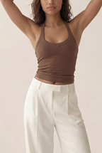 Camiseta larga halter acanalada con contorno