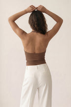 Camiseta larga halter acanalada con contorno