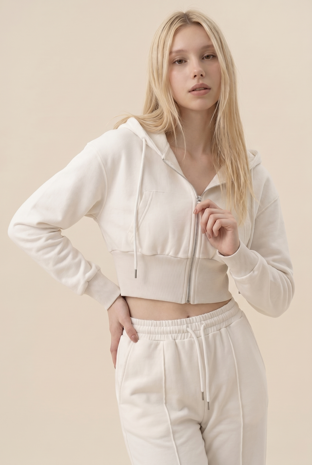 [PRIORIDADE] Nuevo traje informal de algodón de manga larga con cremallera, cárdigan, sudadera con capucha y pantalones con cordones, conjunto de dos piezas para mujer