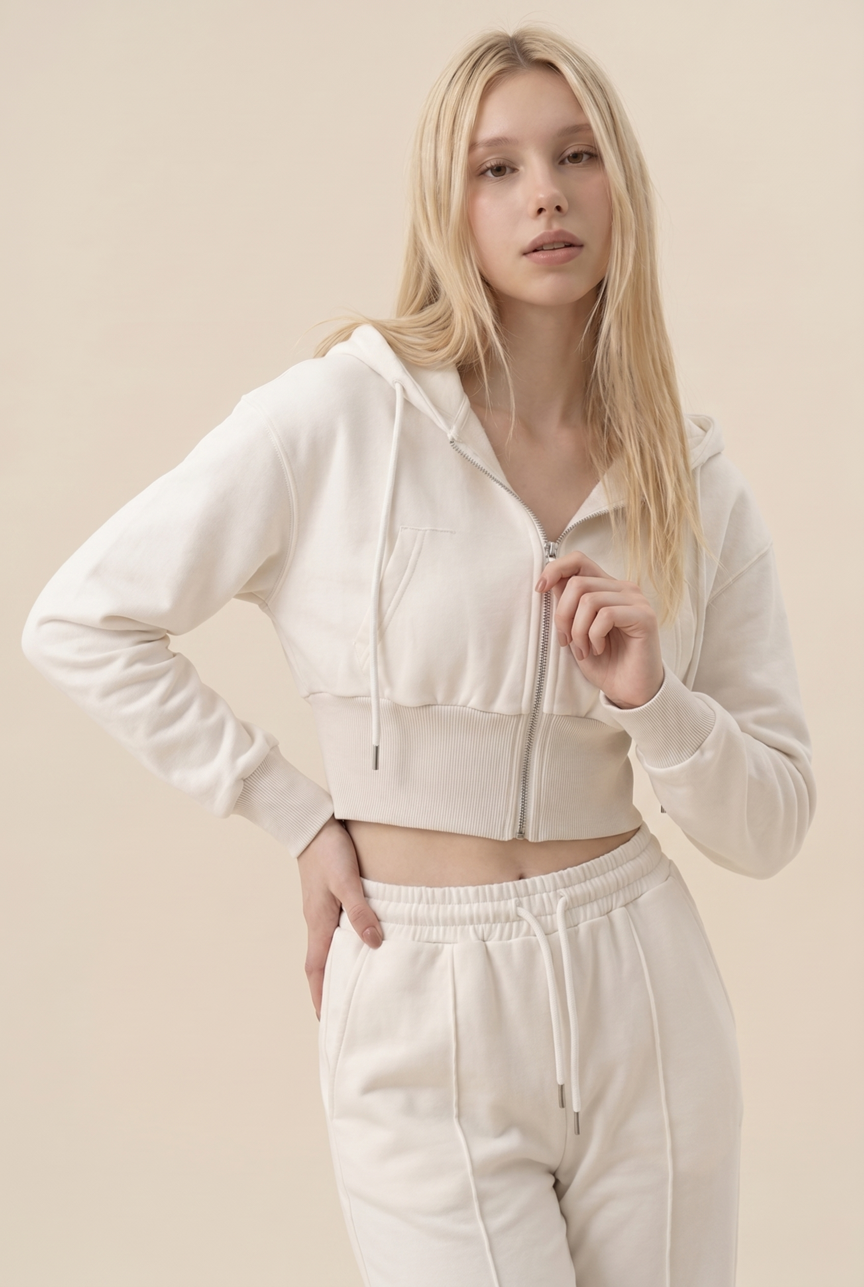 [PRIORIDADE] Nuevo traje informal de algodón de manga larga con cremallera, cárdigan, sudadera con capucha y pantalones con cordones, conjunto de dos piezas para mujer