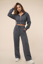 [PRIORIDADE] Nuevo traje informal de algodón de manga larga con cremallera, cárdigan, sudadera con capucha y pantalones con cordones, conjunto de dos piezas para mujer