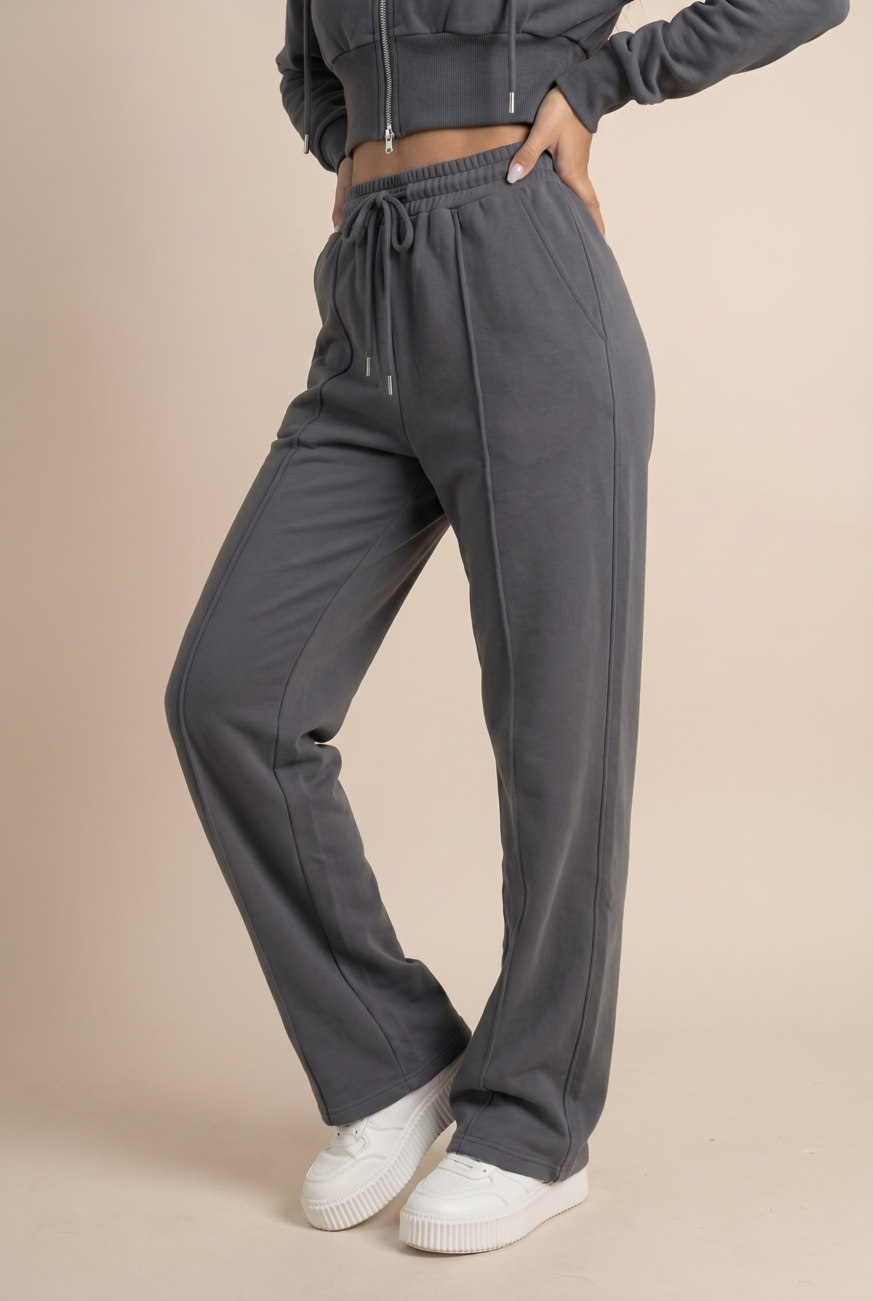 [PRIORIDADE] Nuevo traje informal de algodón de manga larga con cremallera, cárdigan, sudadera con capucha y pantalones con cordones, conjunto de dos piezas para mujer