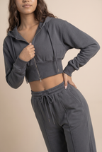 [PRIORIDADE] Nuevo traje informal de algodón de manga larga con cremallera, cárdigan, sudadera con capucha y pantalones con cordones, conjunto de dos piezas para mujer