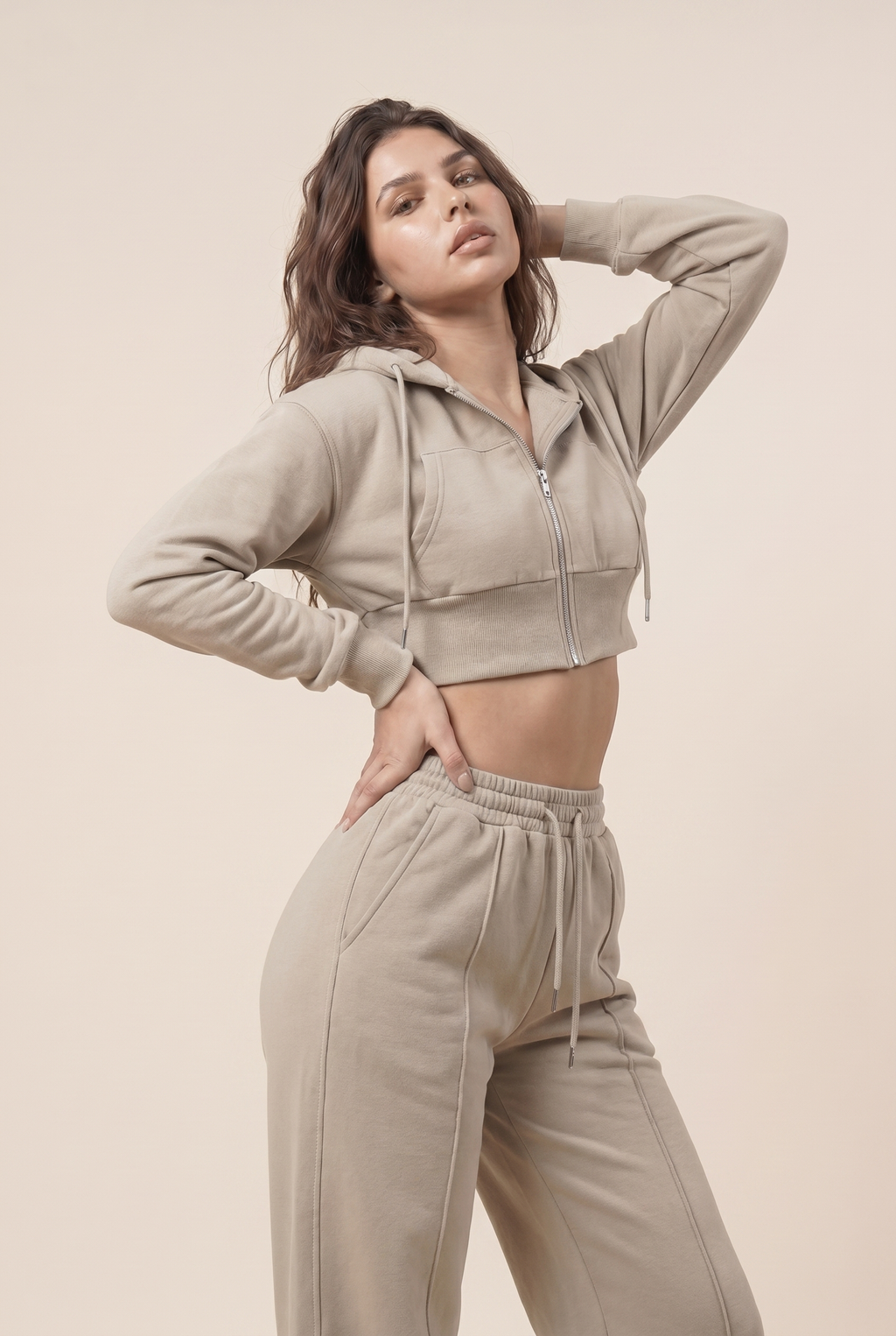 [PRIORIDADE] Nuevo traje informal de algodón de manga larga con cremallera, cárdigan, sudadera con capucha y pantalones con cordones, conjunto de dos piezas para mujer