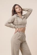 [PRIORIDADE] Nuevo traje informal de algodón de manga larga con cremallera, cárdigan, sudadera con capucha y pantalones con cordones, conjunto de dos piezas para mujer