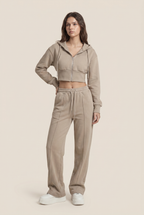 [PRIORIDADE] Nuevo traje informal de algodón de manga larga con cremallera, cárdigan, sudadera con capucha y pantalones con cordones, conjunto de dos piezas para mujer