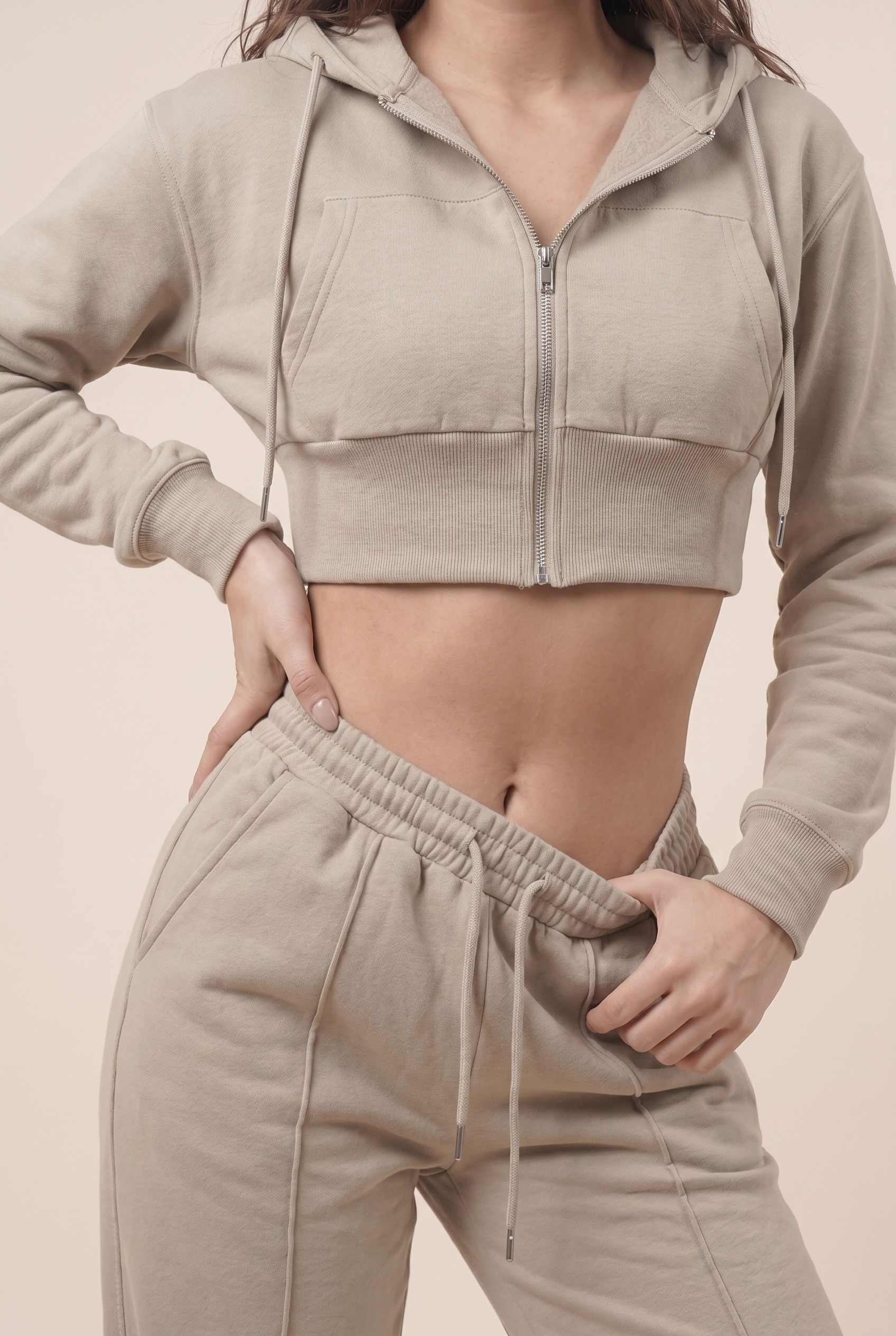 [PRIORIDADE] Nuevo traje informal de algodón de manga larga con cremallera, cárdigan, sudadera con capucha y pantalones con cordones, conjunto de dos piezas para mujer
