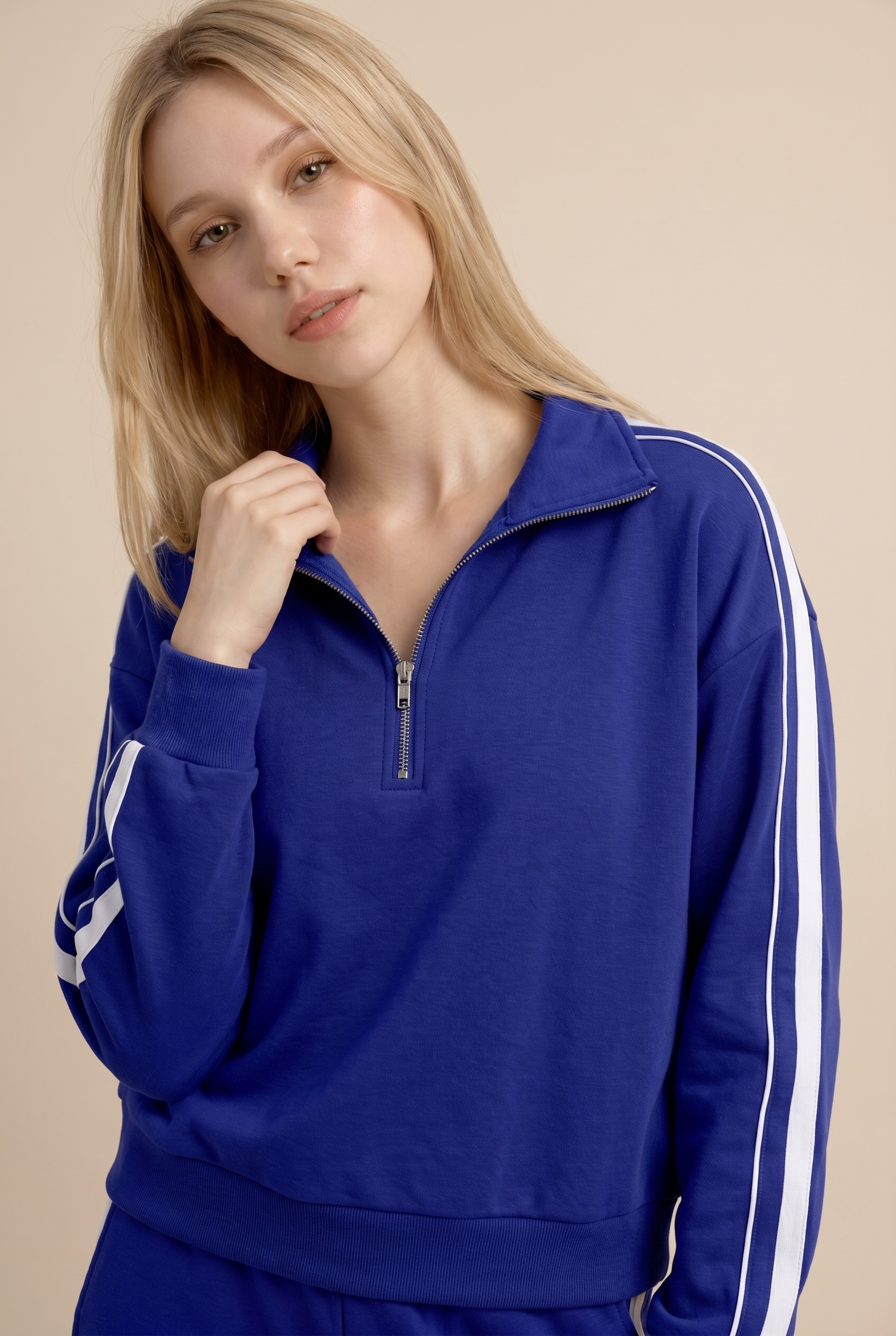[PRIORIDADE] Conjunto deportivo casual de dos piezas para mujer, otoño, estilo retro, color sólido, sudadera con cremallera, pantalones de pernera ancha con cordón en la cintura, ropa de calle