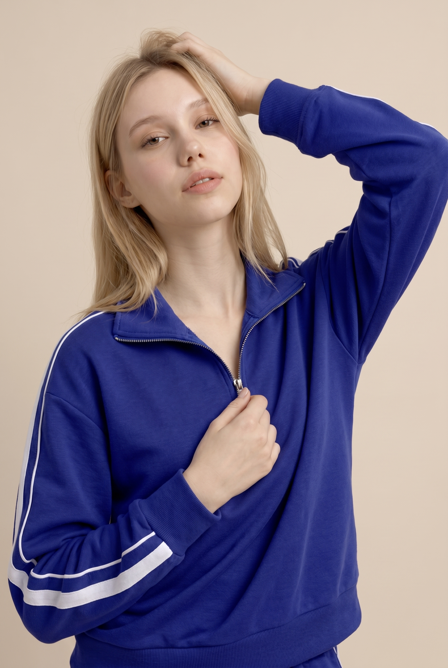 [PRIORIDADE] Conjunto deportivo casual de dos piezas para mujer, otoño, estilo retro, color sólido, sudadera con cremallera, pantalones de pernera ancha con cordón en la cintura, ropa de calle