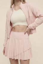 [prioridade] Conjunto Deportivo de Tenis y Golf para Mujer de Protección Solar: Chaqueta de Manga Larga y Falda Plisada de 2 Piezas para Entrenamiento al Aire Libre