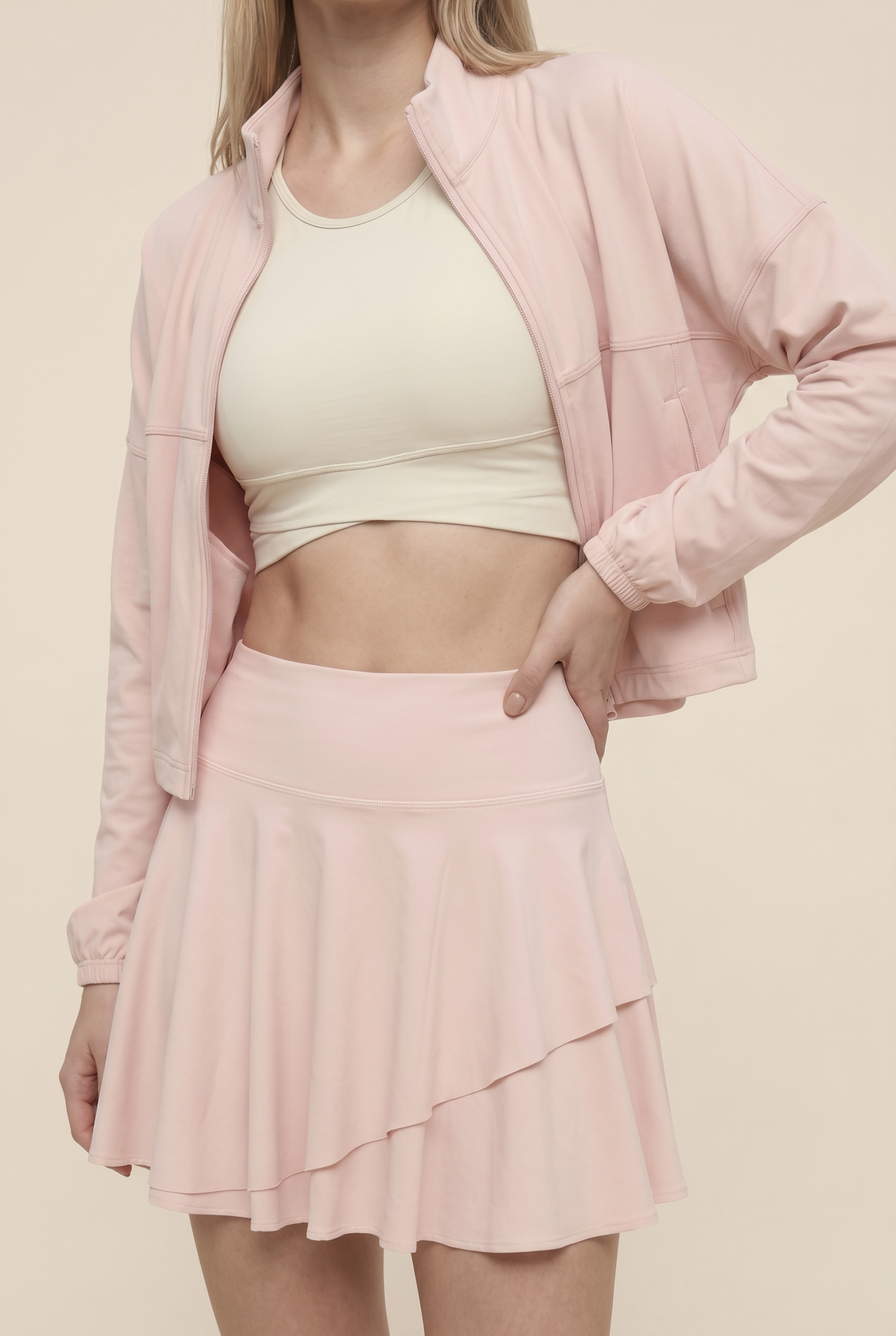 [prioridade] Conjunto Deportivo de Tenis y Golf para Mujer de Protección Solar: Chaqueta de Manga Larga y Falda Plisada de 2 Piezas para Entrenamiento al Aire Libre
