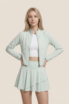 [prioridade] Conjunto Deportivo de Tenis y Golf para Mujer de Protección Solar: Chaqueta de Manga Larga y Falda Plisada de 2 Piezas para Entrenamiento al Aire Libre