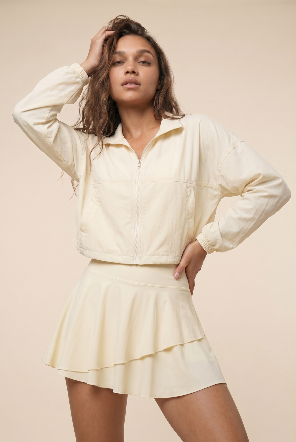 [prioridade] Conjunto Deportivo de Tenis y Golf para Mujer de Protección Solar: Chaqueta de Manga Larga y Falda Plisada de 2 Piezas para Entrenamiento al Aire Libre