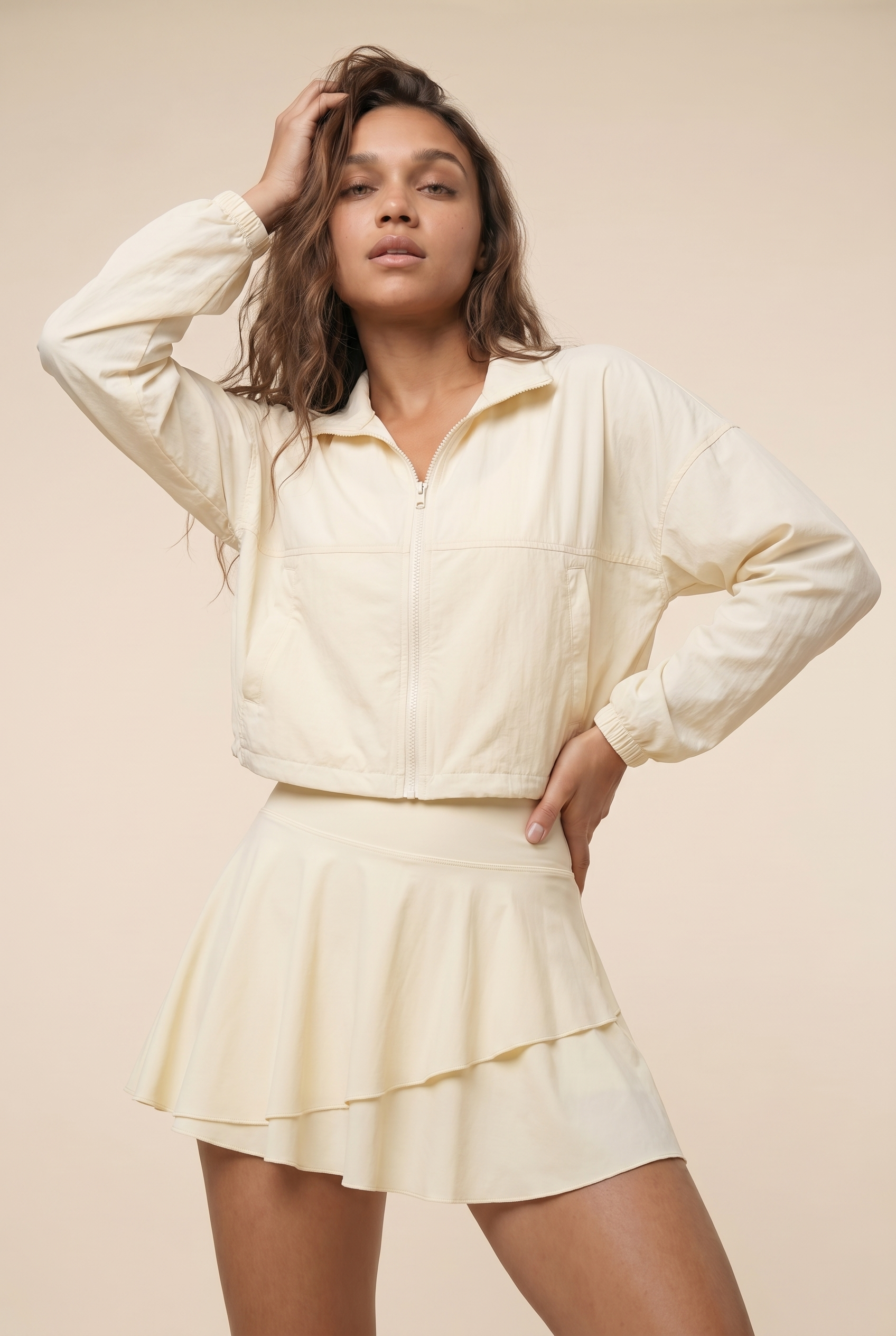 [prioridade] Conjunto Deportivo de Tenis y Golf para Mujer de Protección Solar: Chaqueta de Manga Larga y Falda Plisada de 2 Piezas para Entrenamiento al Aire Libre