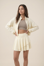 [prioridade] Conjunto Deportivo de Tenis y Golf para Mujer de Protección Solar: Chaqueta de Manga Larga y Falda Plisada de 2 Piezas para Entrenamiento al Aire Libre