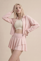 [prioridade] Conjunto Deportivo de Tenis y Golf para Mujer de Protección Solar: Chaqueta de Manga Larga y Falda Plisada de 2 Piezas para Entrenamiento al Aire Libre