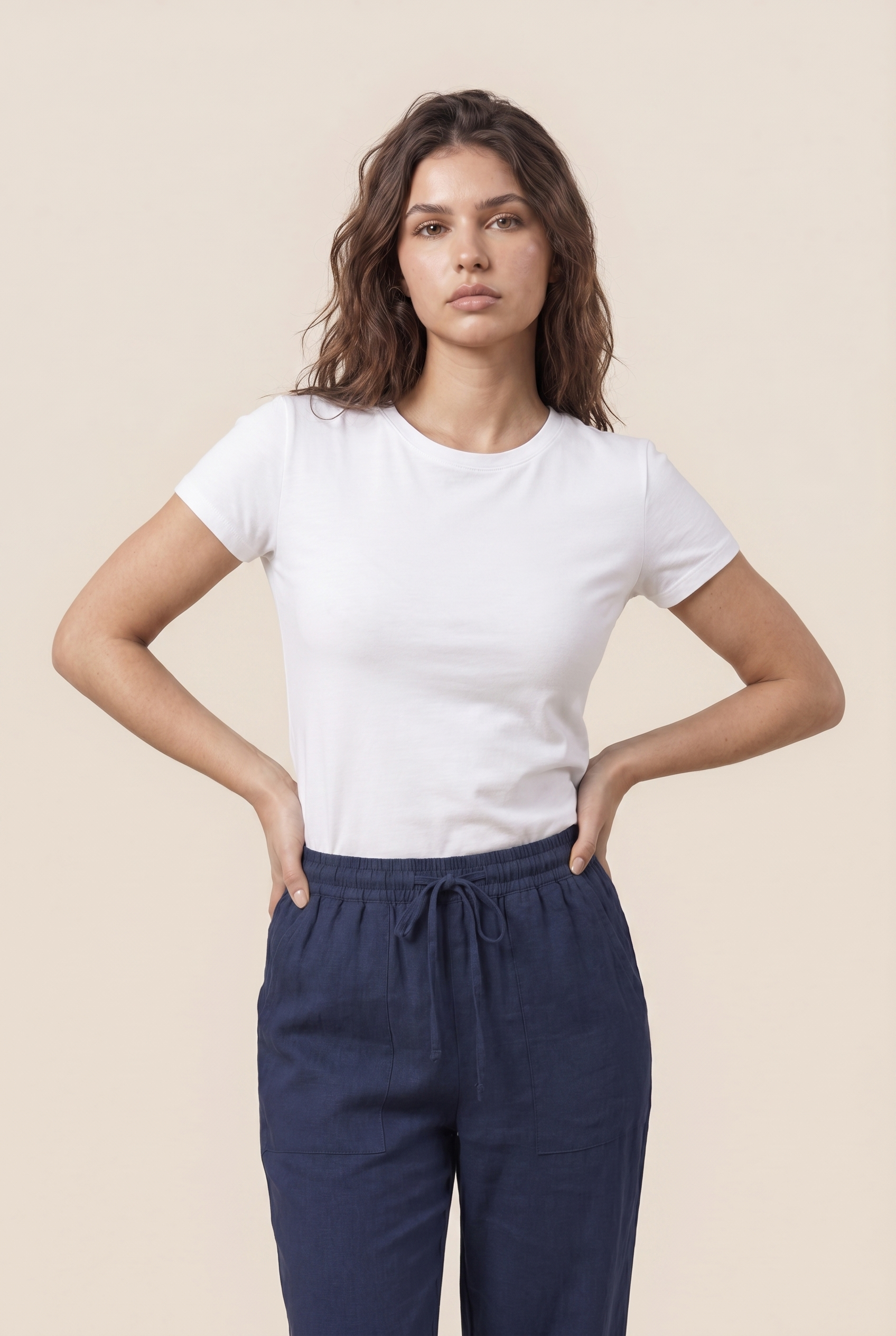 [PRIORIDADE] Pantalones anchos sueltos de color liso para mujer, casuales con cordón, pierna recta, bolsillos, pantalones casuales de tiro alto