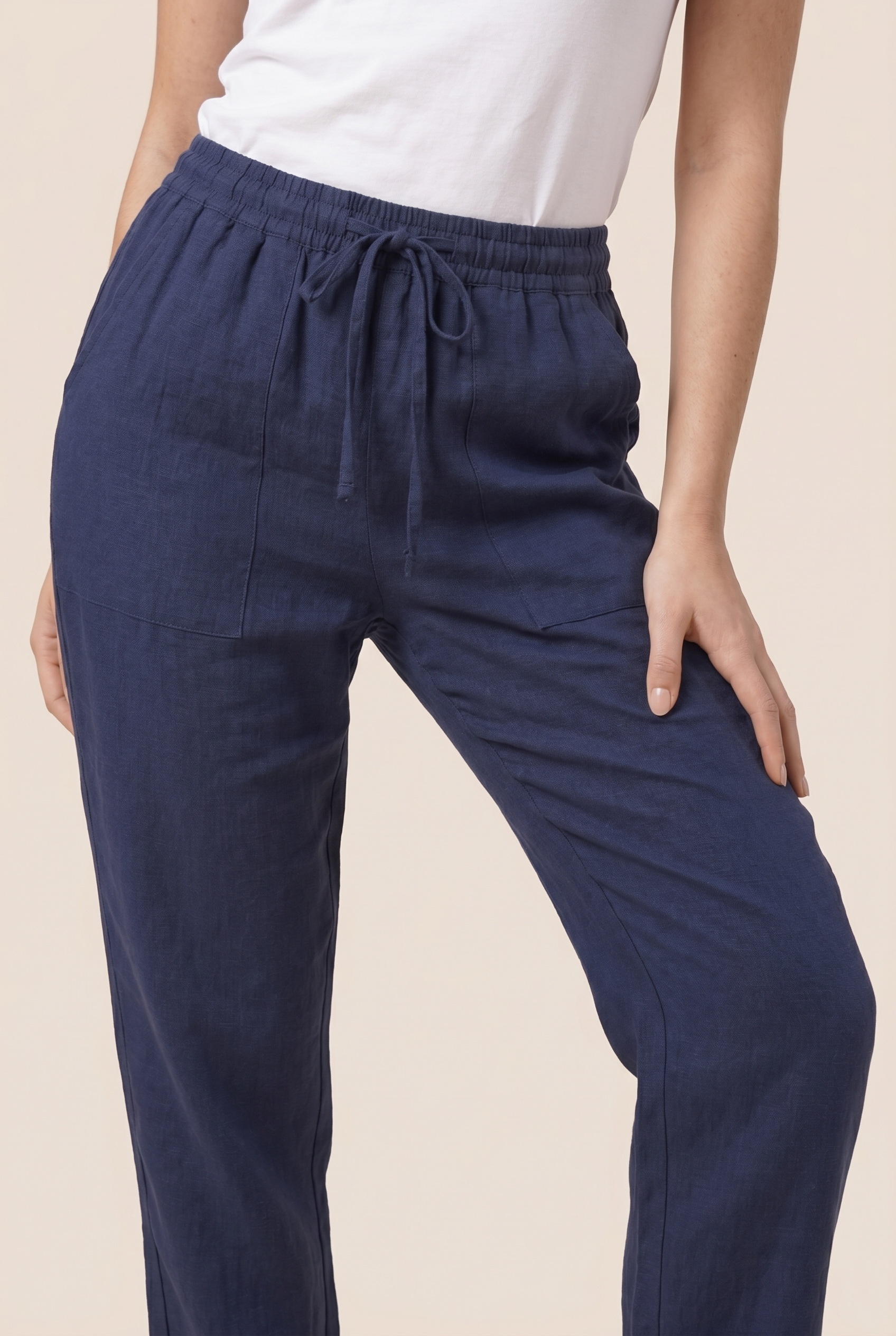 [PRIORIDADE] Pantalones anchos sueltos de color liso para mujer, casuales con cordón, pierna recta, bolsillos, pantalones casuales de tiro alto