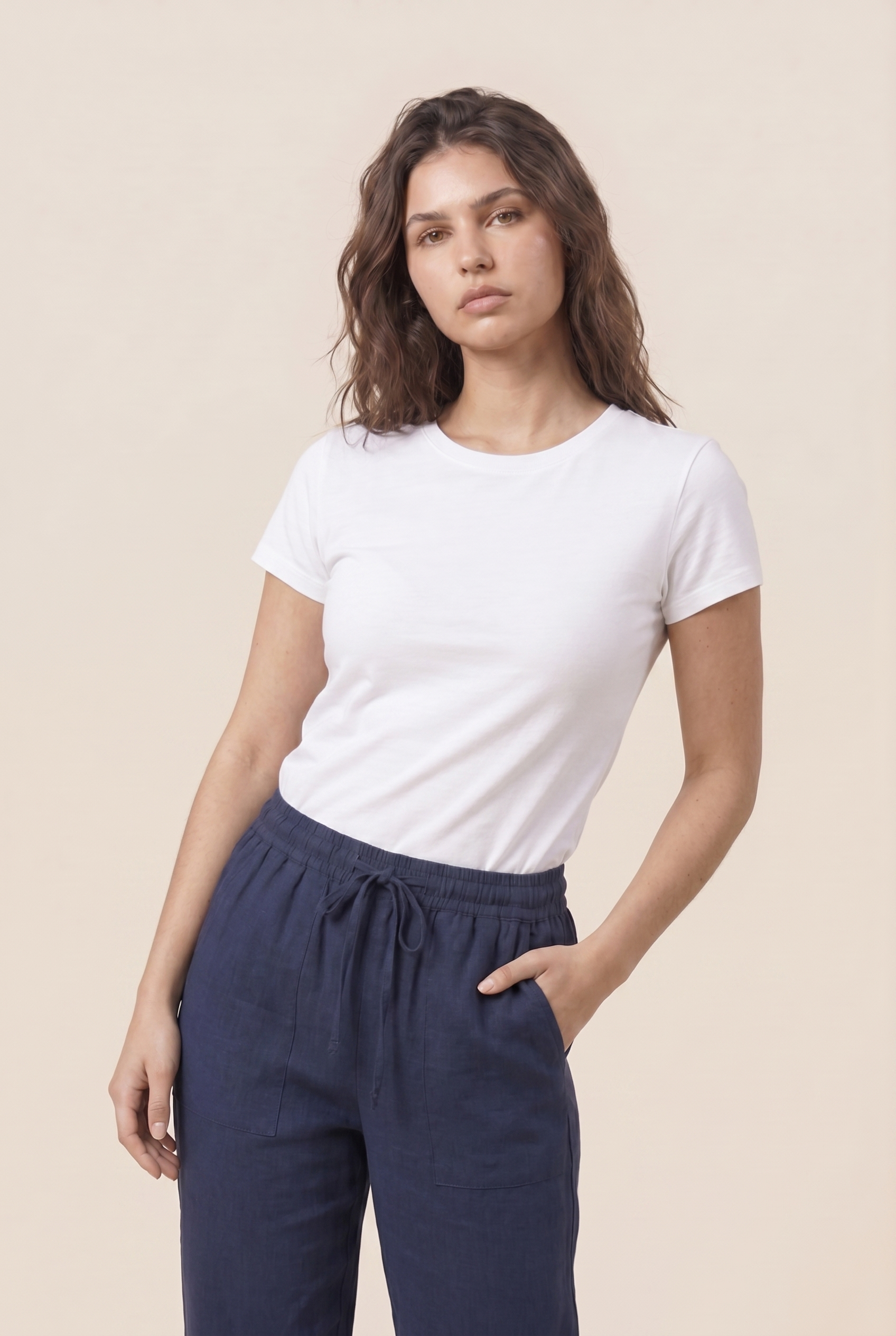 [PRIORIDADE] Pantalones anchos sueltos de color liso para mujer, casuales con cordón, pierna recta, bolsillos, pantalones casuales de tiro alto