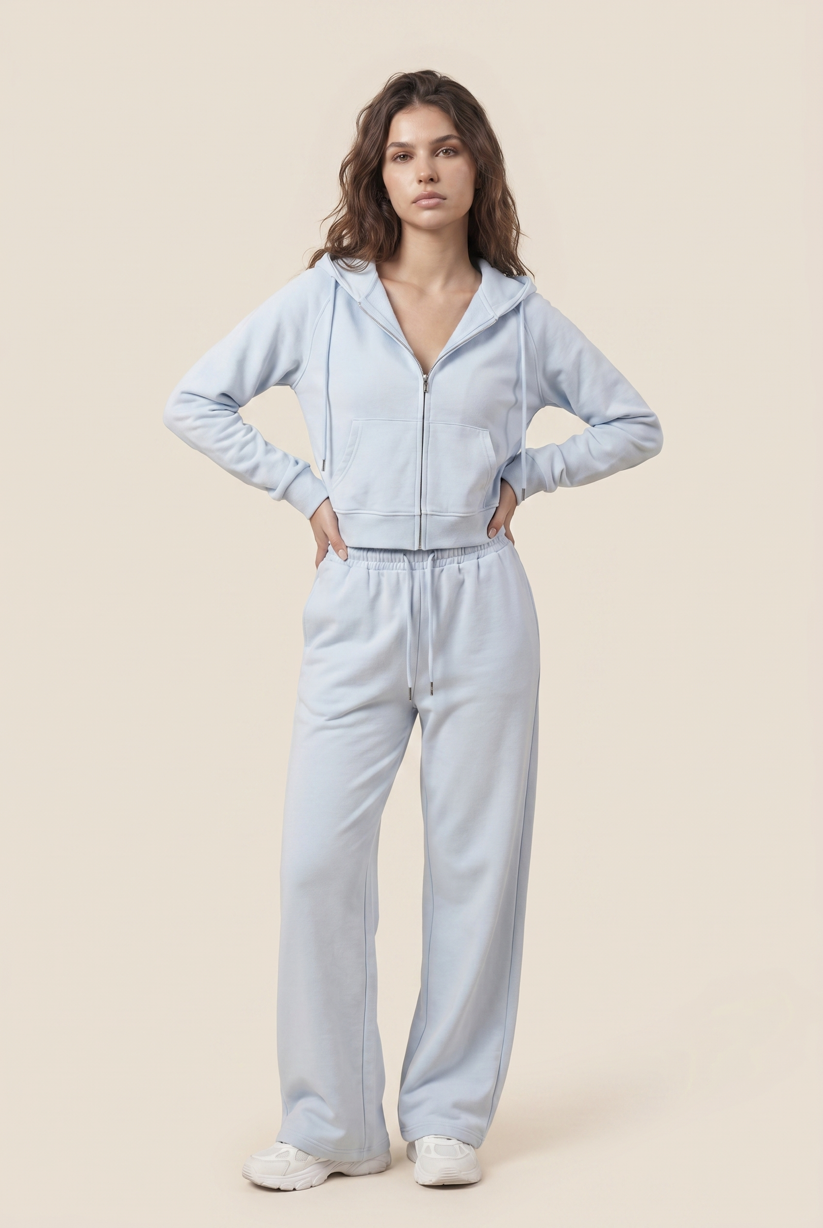 [PRIORIDADE] Traje deportivo de ocio de color liso, abrigo con capucha y cremallera de manga larga, pantalones con cordones, traje de dos piezas para mujer