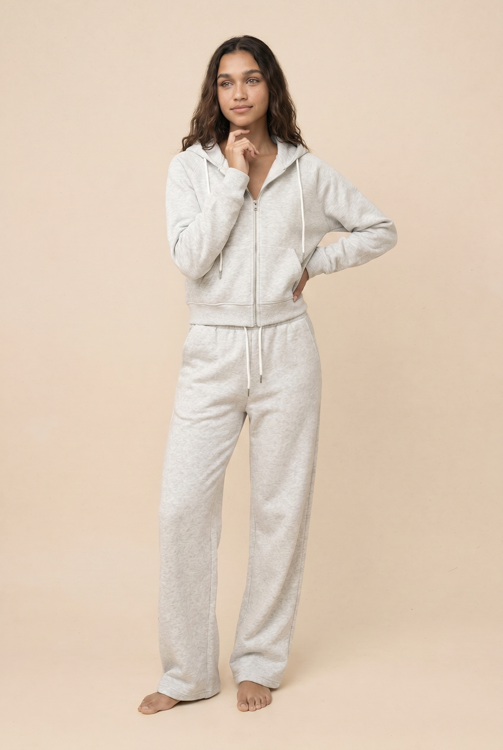 [PRIORIDADE] Traje deportivo de ocio de color liso, abrigo con capucha y cremallera de manga larga, pantalones con cordones, traje de dos piezas para mujer